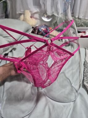 Victoria's Secret Hot Pink Lace Strappy Bikini Panty